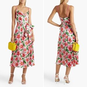 NWT Alice + Olivia Samantha Dress High Tea Floral Silk Satin Midi Sz 0 Chic Sexy